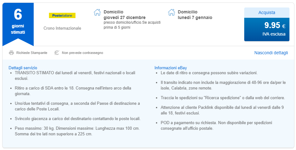 Lettera di vettura spedizione pacco postale