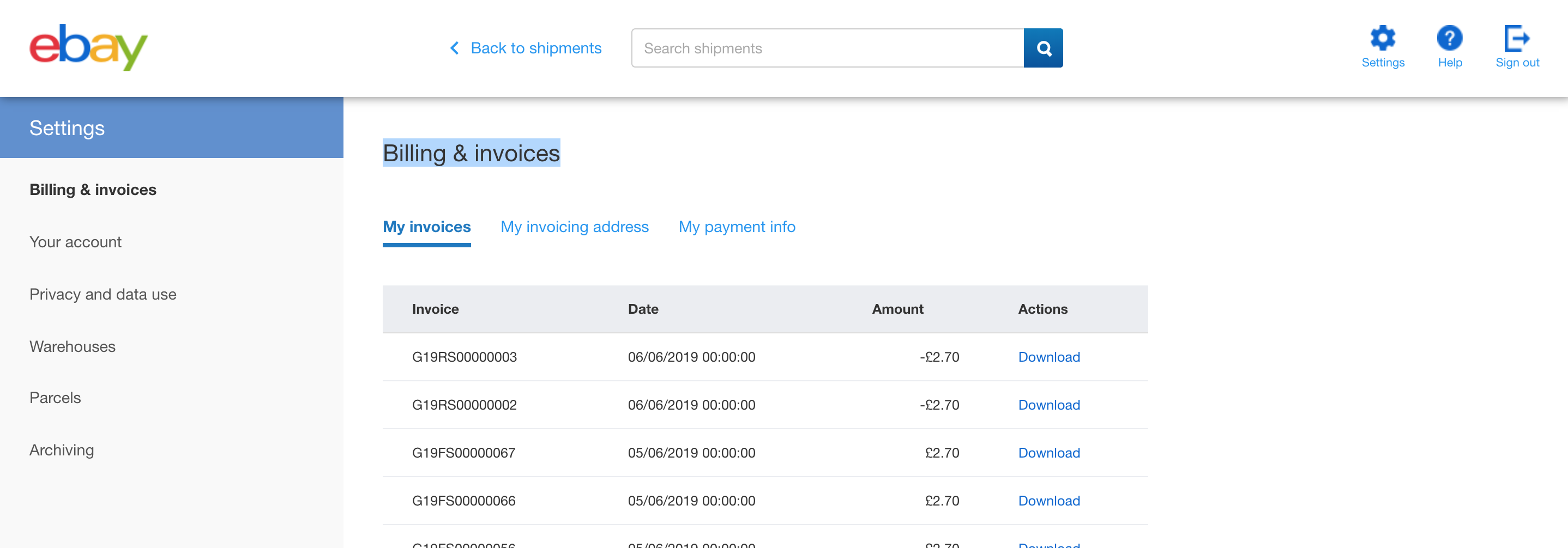 view ebay invoice